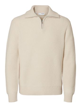Slhland Ls Knit Half Zip Tops Knitwear Half Zip Jumpers Cream Selected Homme