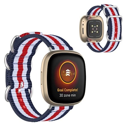 Fitbit Sense / Versa 3 nylon klockarmband - blå / vit / röd / vit / blå