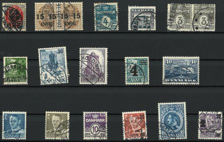 Danmark - Samling med 16 varianter på 1 instickskort - Stemplet