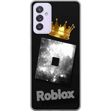 Kompatibel Mobilcover til Samsung Samsung Galaxy A82 5G Minimalistisk sort og sølvfarvet Roblox-symbol med gylden krone og luksuriøs gamer-æstetik