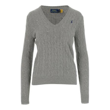 Ralph Lauren Sweater made of wool and cashmere Plaited pattern V-neck Grå, Dame