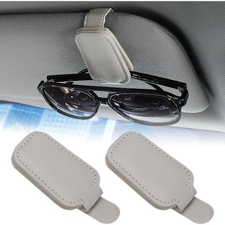 2 stk. solbrillerholder til bilens solskærm, magnetisk brilleholder klips læder briller bøjle billet klips universal bil brillerholder bil
