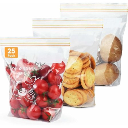 Pakke med 25 lufttætte poser til fødevareopbevaring og frysning, genanvendelige sandwichposer (størrelse M) -