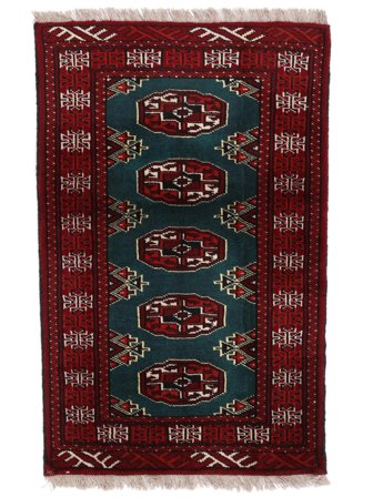 Anudada A Mano Turkaman Alfombra 61X97 Persa De Lana Negro/Rojo Oscuro Pequeño