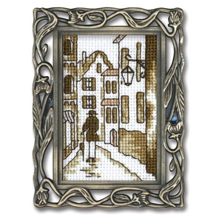 Broderikit med ram RTO "Gamla stan" 4x7 cm