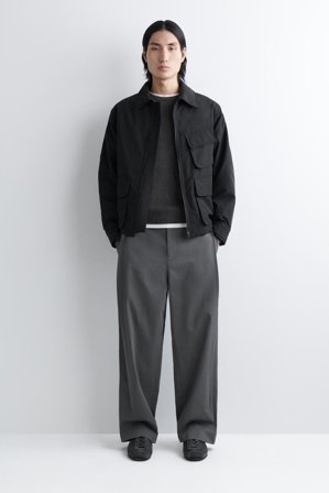 COS Men's Wide-Leg Pleated Cotton Trousers in Grey