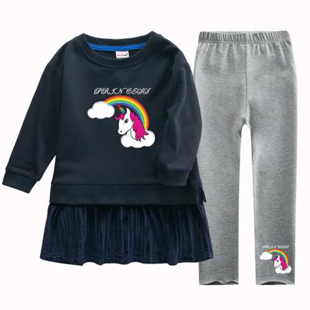 Tecknad Flickor Print Crew Neck Swing Baggy Våren Hösten Outfits
