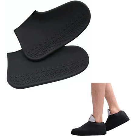 1 Par Genanvendelige Latex Vandtætte Regnstøvsko Dæksler Skridsikker Gummi Regnstøvle Oversko S/M/L Sko Tilbehør (Stor, Sort)