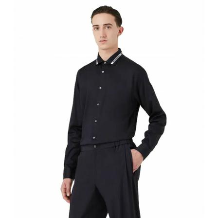 Armani, Elastic cotton shirt Blauw, Heren, Maat:L