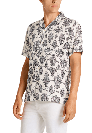 Lindbergh Cotton/Lyocel AOP Shirt S/S Kortärmade skjortor Herr Vit XXL