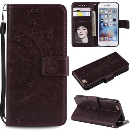 Iphone 6/6s Plus - Mandala Läder Fodral - Brun Brown Brun