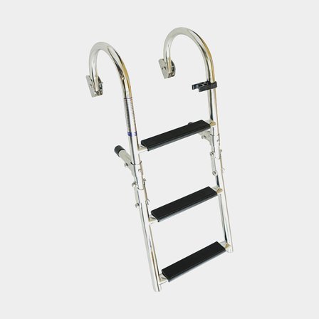 Fällbar badstege för snipa, polerat rostfritt stål, 5 steg (2+3), 115 cm, 22.8 cm