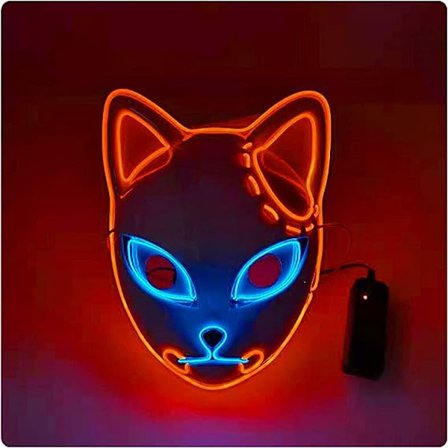 (Rød) Ræv Ansigt LED Demon Slayer Maske, Japansk Anime Slayer Cosplay Personlighed Maske, Cosplay Fancy Hovedbeklædning, Halloween Julefest Kostume 