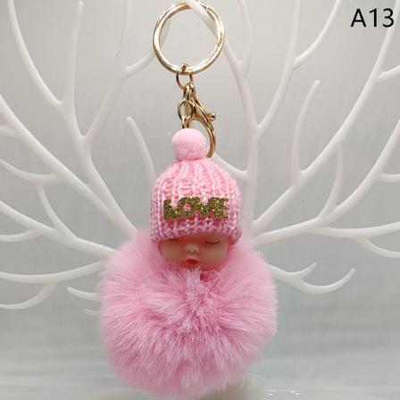 Sleeping Baby Nyckelring E Fluffy Plysch Doll Nyckelringar Dam Flicka