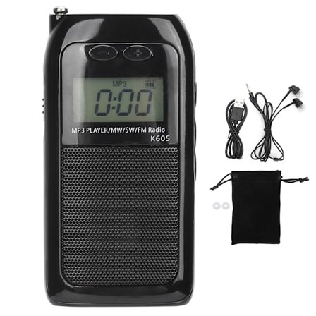 K605 Mini MP3-afspiller FM SW MW Digital Tuning Radio Receiver LCD-display med øretelefoner