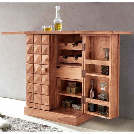 Rootz Home Bar - Fold-out Bar - Vitrineskab - Vinopbevaring - Drikkevareopbevaring - Massivt træ Acacia - Country Style - Barskab