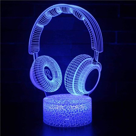 WJ 3D Illusion Lamp Headset Mood Light 7 Farge Skiftende Akryl LED Nattlys USB Kabler Soverom Skrivebordsdekorasjon
