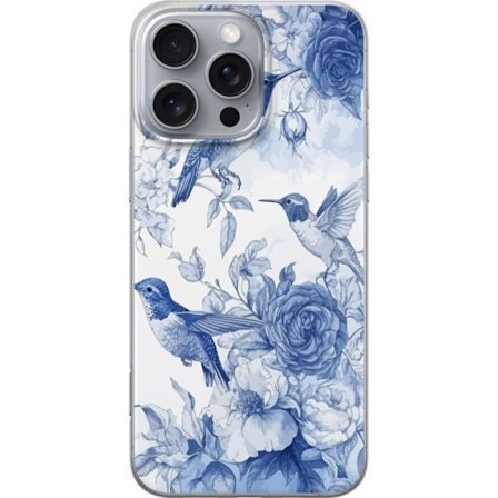 Kompatibelt Mobilskal till Apple Apple iPhone 16 Pro Max Fåglar och blommor blå romantiskt mönster