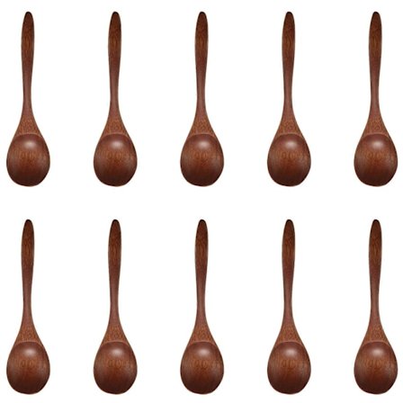 10 Stykker Tre Skeder til Spising, Miljøvennlige Håndlagde Teskeder til Middag, Salat Desserter, Snacks