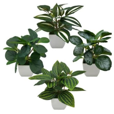 4-pak Små Kunstige Planter – Minimalistiske Fake Planter til Badeværelse, Kontor & Hylder