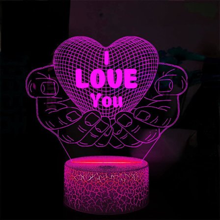 WJ 3D Rakkaussydän Yövalo Pöytä Työpöytä Optinen Illuusio Lamput 7 Väriä Vaihtavat Valot LED-pöytälamppu Joulu Koti Rakkaus Syntymäpäivä Lapset 