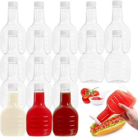 16-paknings krydderi-squeeze-flasker 500 ml, klare plastik salatdressingflasker med låg, sauce-krydderi-squeeze-flasker til ketchup, oliedispenser