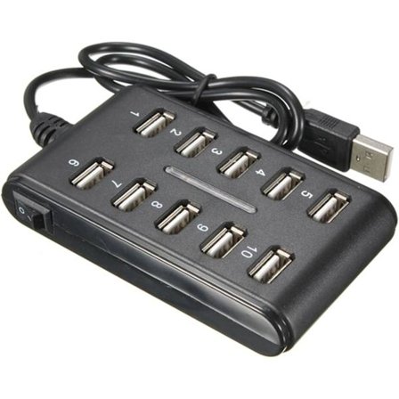 10-portars HUB - Slim High Speed USB 2.0 Multi Expansion - Plug and Play Kompatibel med PC Windows och Mac-datorer - SVART