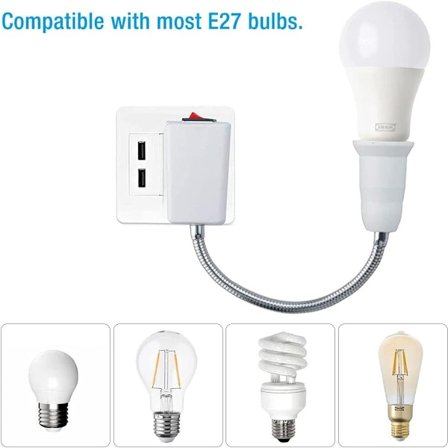 E27-lampunkanta kytkimellä (EU-pistoke), lukuvalo joustavalla kaulalla,