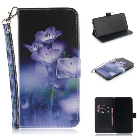 iPhone 9 Plus mobilfodral syntetläder silikon stående plånbok - Lila blommor Lila