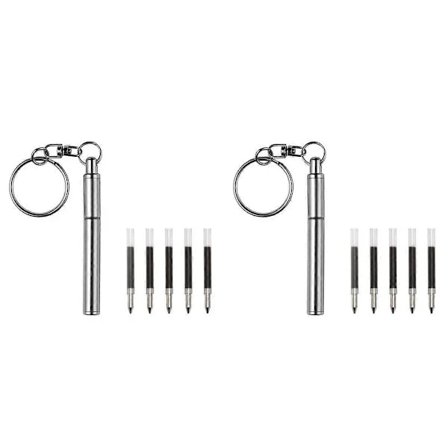 2 stk. Bærbar Nøglering Teleskopisk Pen i Rustfrit Stål Teleskopisk Kuglepen Nøglering Værktøj til Udendørs Brug