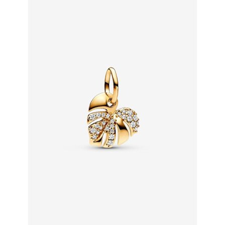 Pandora - Sparkling Monstera Leaf Dangle Charm - 14k Gold-Plated