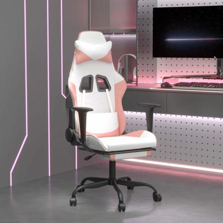 Vidaxl Gamingstol Med Massage Och Fotstöd Vit Och Rosa Konstläde Rosa