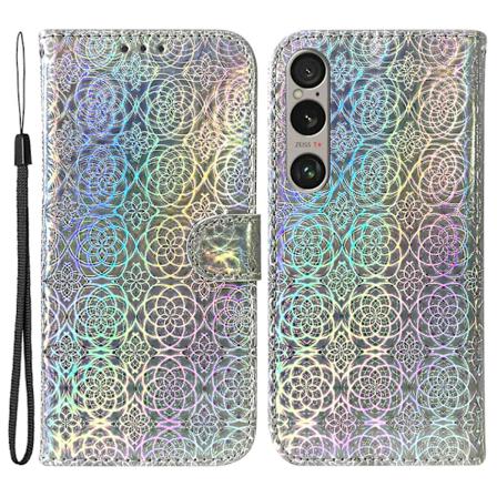 För Sony Xperia 1 VI Fodral Flip Stativ PU Läder Bländande Blomster Telefonfodral - Grå