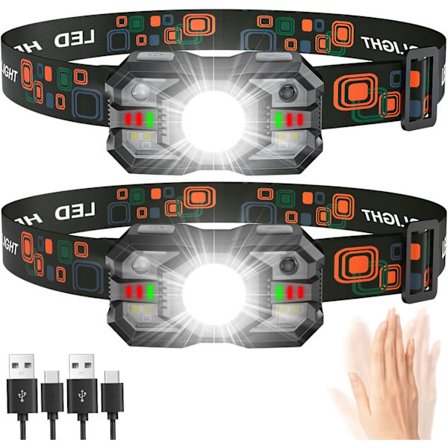 Pakke genopladelige LED-pandelygter, 2000lm, 20 timers batterilevetid, 5 tilstande, vandtæt forlygte med rødt lys til udendørs brug