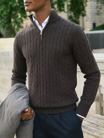 John Henric Men's Dunkelbrauner Half-Zip-Pullover Regular Fit Size L
