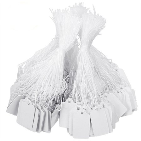 200-pak papiretiketter / prismærker med snor Hvid