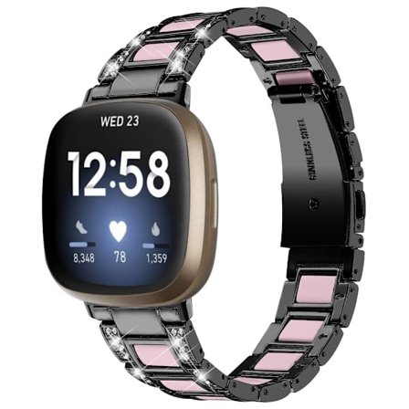 Fitbit Sense / Versa 3 klockarmband med strassdekor i hartsblock - Svart / Rosa