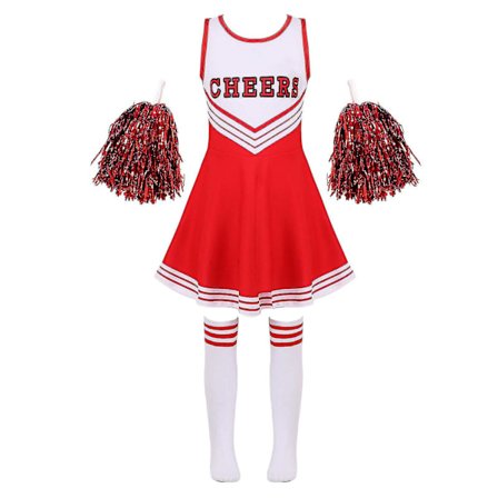 Barn Cheerleading Kostym Skolejenter Cheerleader Uniformer Cheer Dans Antrekk For Halloween Kjole Med Strømper Blomst D_y