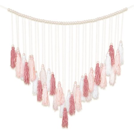 Stor Macrame Væghænger Boho Boligindretning Blush Pink Kvaster Vægdekoration Boheme