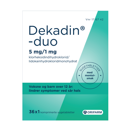 Dekadin-duo Sugetabletter 5mg/1mg mentol, 36 stk.