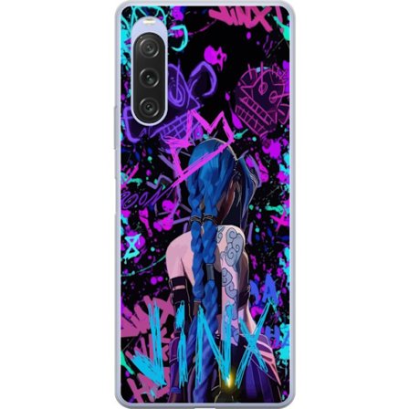Yhteensopiva Puhelinkuori Sony Sony Xperia 10 V Värikäs graffitipiirustus, jossa on sinipäinen hahmo urbaanissa katutaidetyylissä