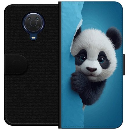 Yhteensopiva Lompakkokotelo Nokia Nokia G20 Söpö panda, joka kurkistaa paperin läpi pehmeässä 3D-kuvituksessa