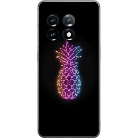 Kompatibelt Mobilskal till OnePlus OnePlus 11 Neonillustration av ananas i färgglatt ljus mot svart bakgrund