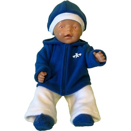 Blå/vit fleecedress till Baby Born, dockkläder