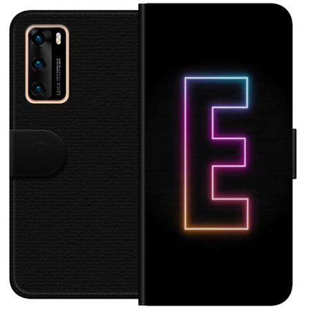 Kompatibel Tegnebogsetui til Huawei Huawei P40 Minimalistisk neonbogstav E i lyse farver mod mørk baggrund i moderne og stilren design