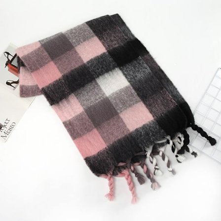 Skjerf kvinner vinter fortykkelse varm tykk dusk hundre med 2022 nytt skjerf menn høst og vinter rutete skjerf (Rosa rutete)