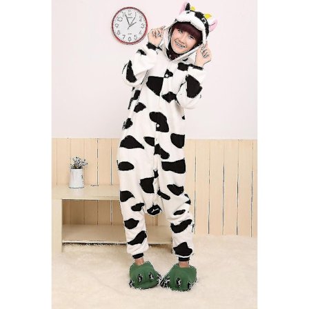 Halloween Unisex Onesie Kigurumi Karnevalskostyme Hettegensere Pyjamas Sleep Wear-9-1 - Perfet Black Cow 0
