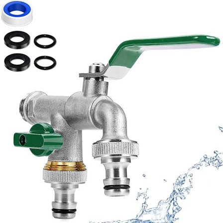 1/2 tommers dobbel kran, hagekran, messing dobbel kran med 2x 3/4 tommer