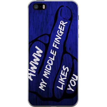 Kompatibelt Mobildeksel til Apple iPhone SE (2016) Mørk typografisk illustrasjon med hjerteform og budskap om vennskap mot dyp blå tretekstur