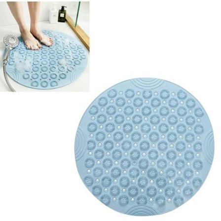 Brusemåtte, PVC Rund Massagebademåtte, Skridsikker Bruse Badeværelsesmåtte, Badekar Måtte, 55x55cm, Blå
